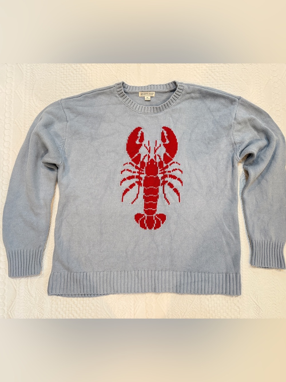 Lobster Sweater Preppy Blue Red Nautical Coastal Knit Preppy XL